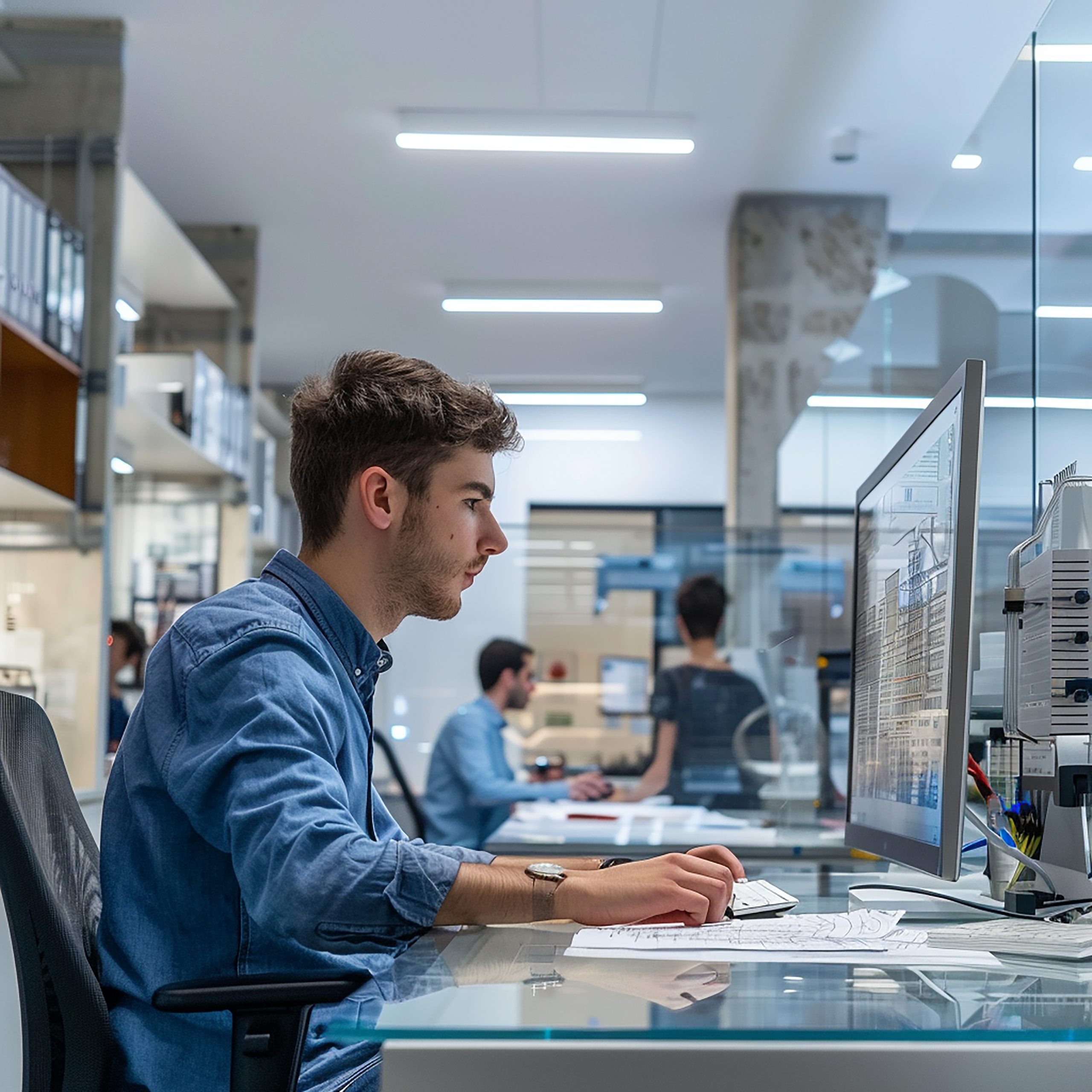 man sits desk front computer scaled